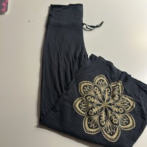 Gray Wide-Leg Pants with Gold Mandala Design